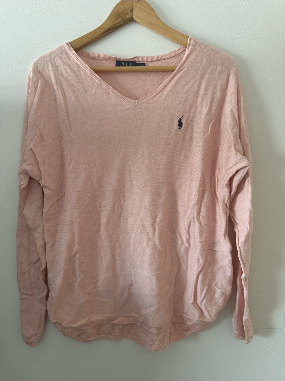 Ralph Lauren Pink V-Neck Sweater with Embroidered Pony